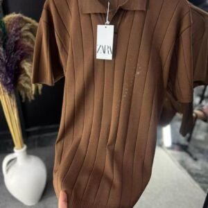 Ribbed Knit Polo Shirt