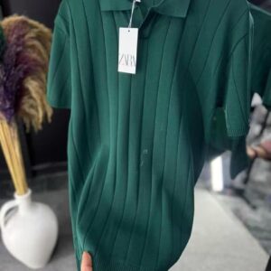 Ribbed Knit Polo Shirt