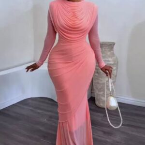Ruched Mesh Maxi Dress