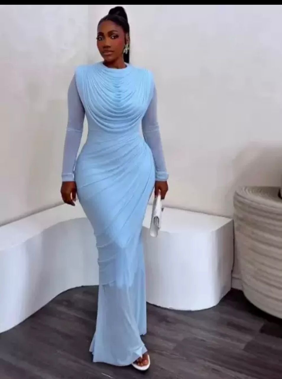 Ruched Mesh Maxi Dress