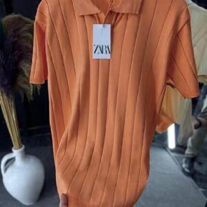 Ribbed Knit Polo Shirt