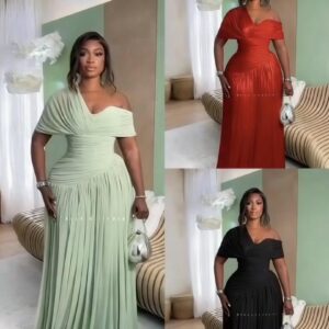 Off-Shoulder Pleated Maxi Dress