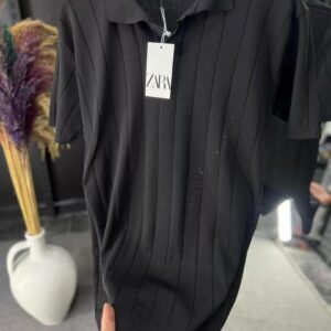Ribbed Knit Polo Shirt