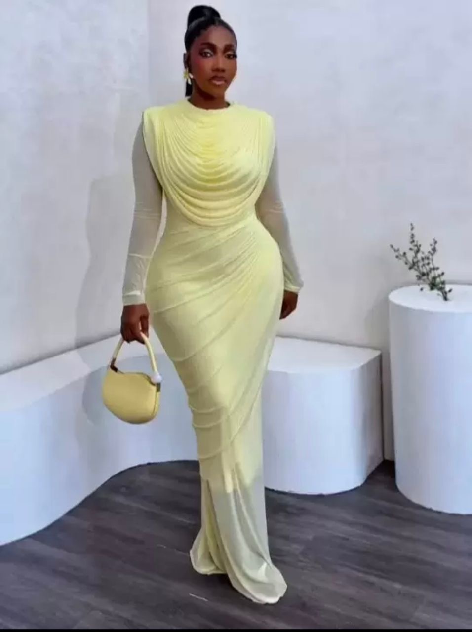 Ruched Mesh Maxi Dress