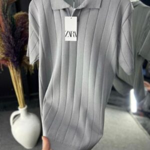 Ribbed Knit Polo Shirt