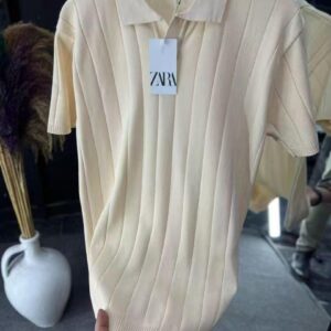 Ribbed Knit Polo Shirt