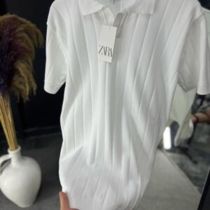 Ribbed Knit Polo Shirt