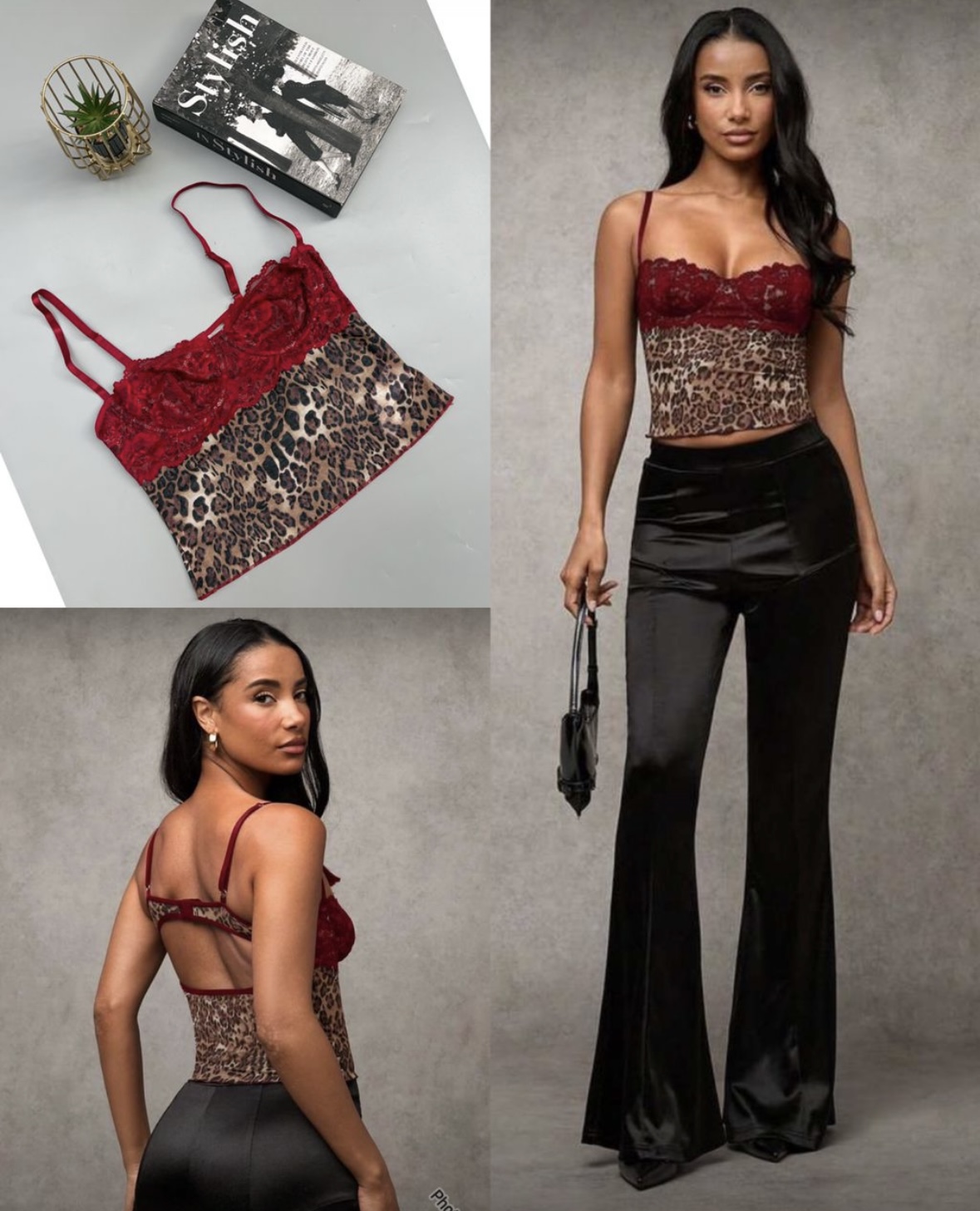 Leopard Print Lace Spliced Camisole Top