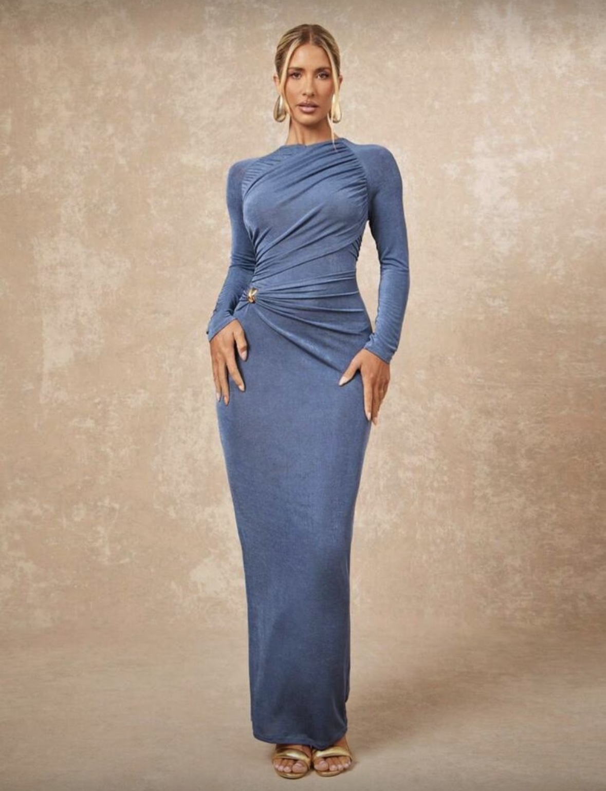 Ruched Slate Maxi Dress
