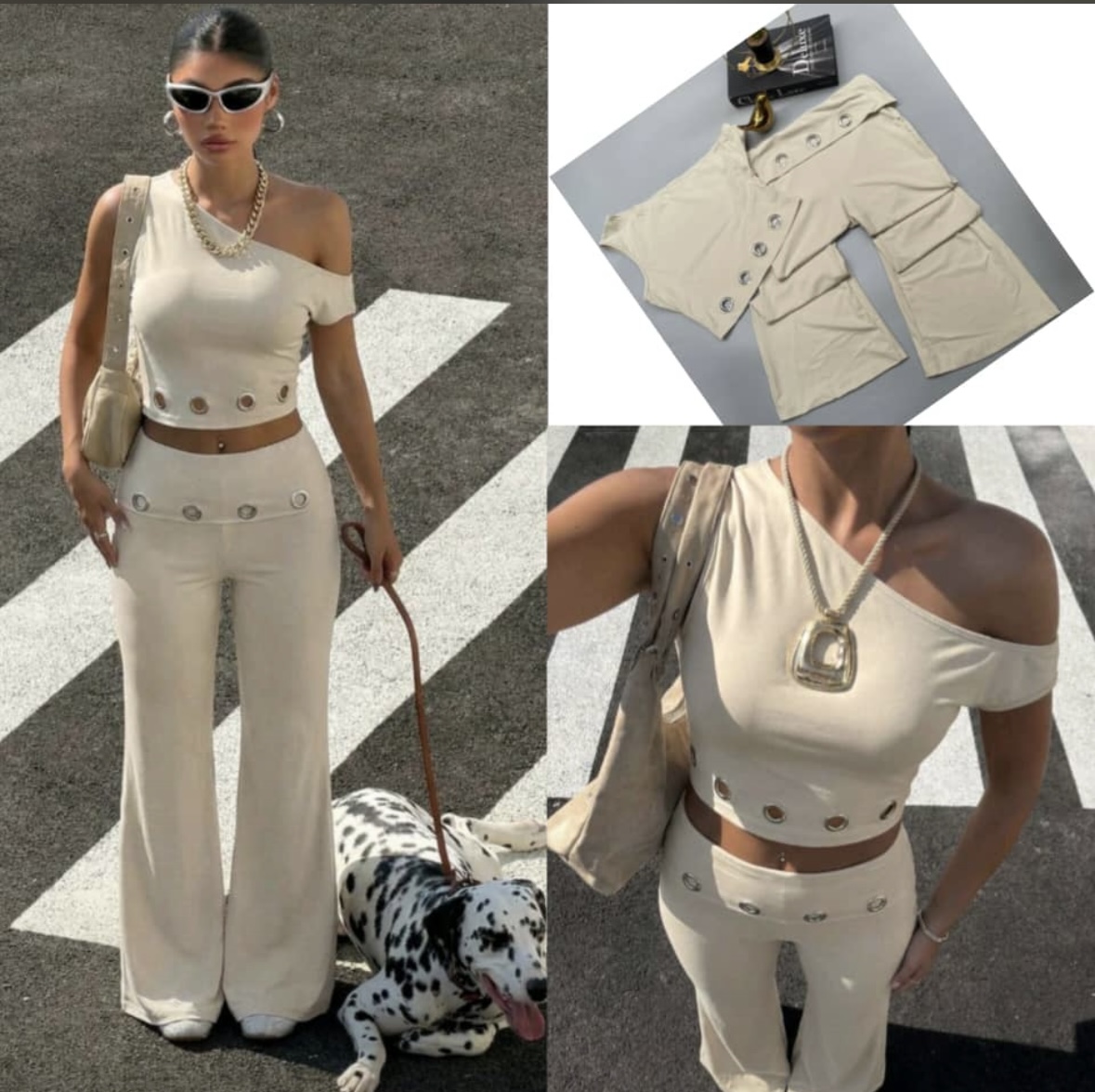 Metallic Ring Off Shoulder Flare Pant set