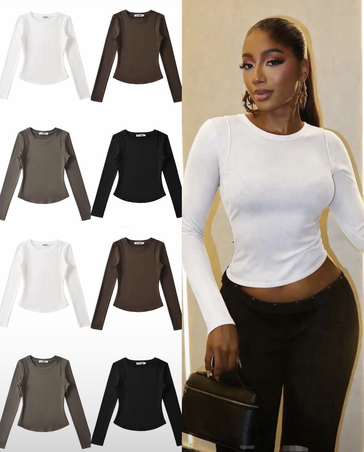 Long sleeve Crew Neck Fitted Top