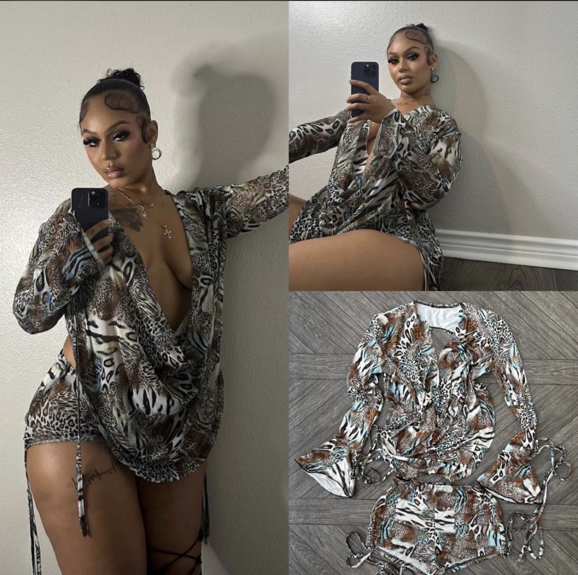 Animal Print Cowl VNeck Set