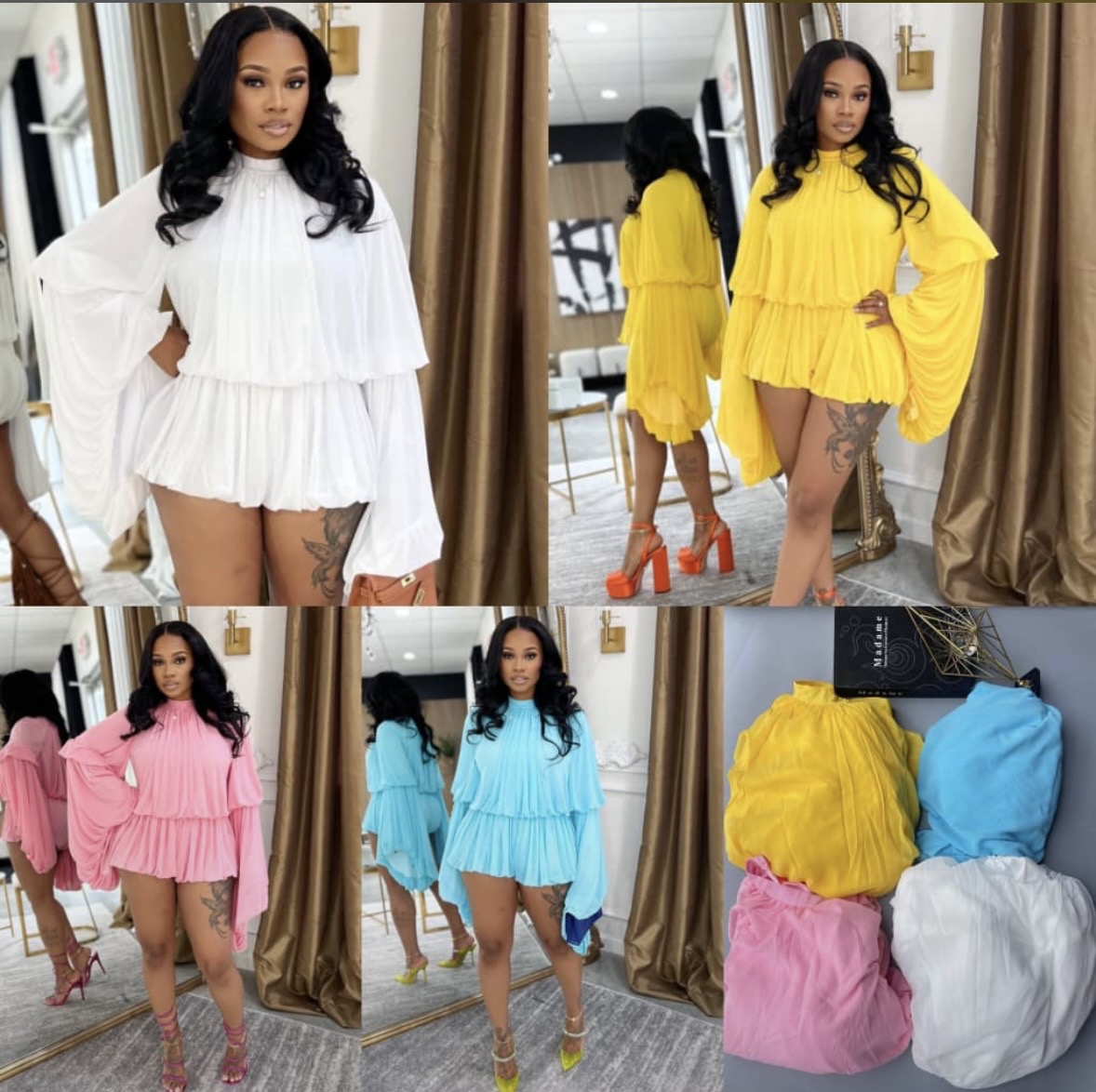Stylish Lantern Sleeve Top And Ruffled Set