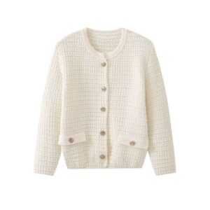 Cream Weave Knit Cardigan