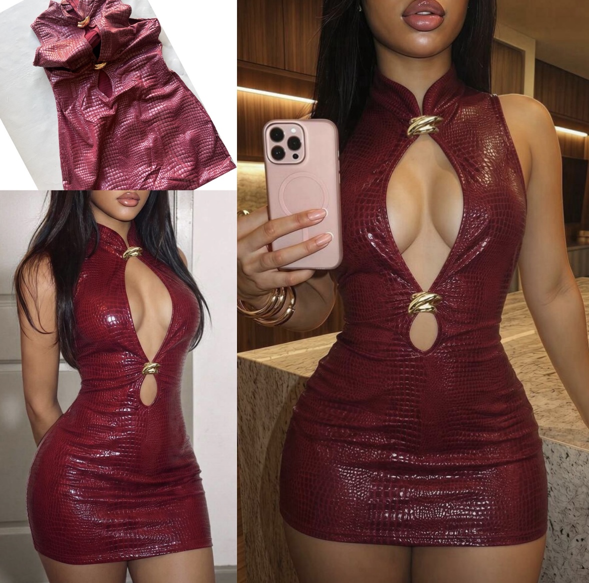 Croc Skin Cut Out Mini Dress