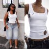 Metal Rings Stitching Tank Top