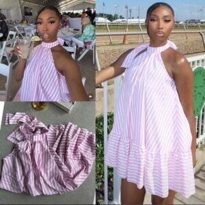 Striped Sleeveless Frill Dress