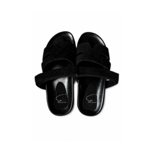 Black Suede + Leather Signature V Slides