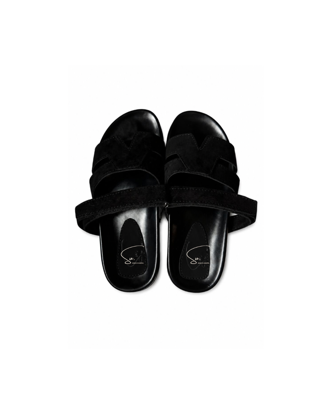 Black Suede + Leather Signature V Slides