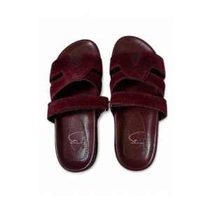 Wine Suede + Leather Signature V Slide