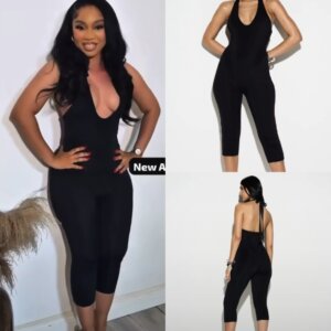 Halter Neck Deep Plunge Capri Jumpsuit