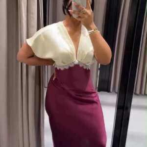 Lace-Trim Satin Slip Dress