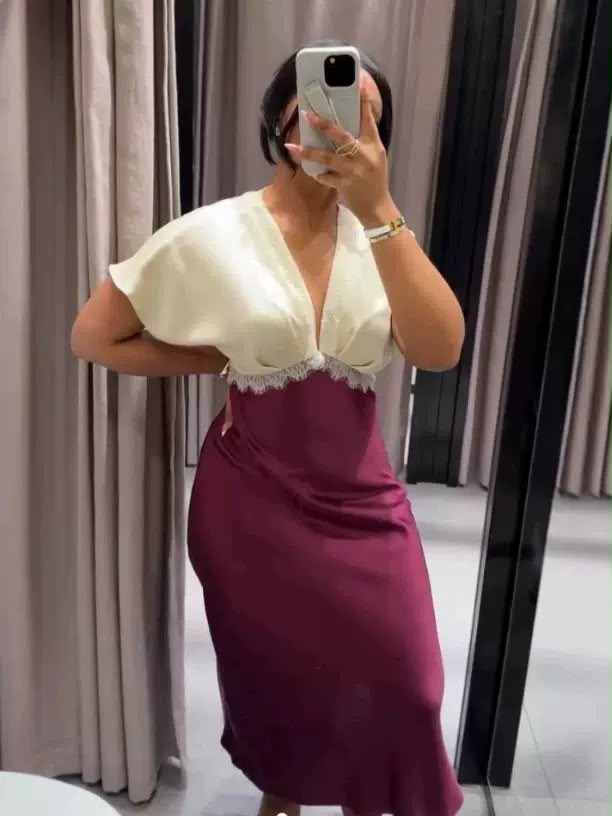 Lace-Trim Satin Slip Dress