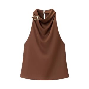 Satin Cowl Neck Halter Top