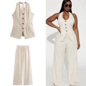 Zr Linen Halter Two Piece Set