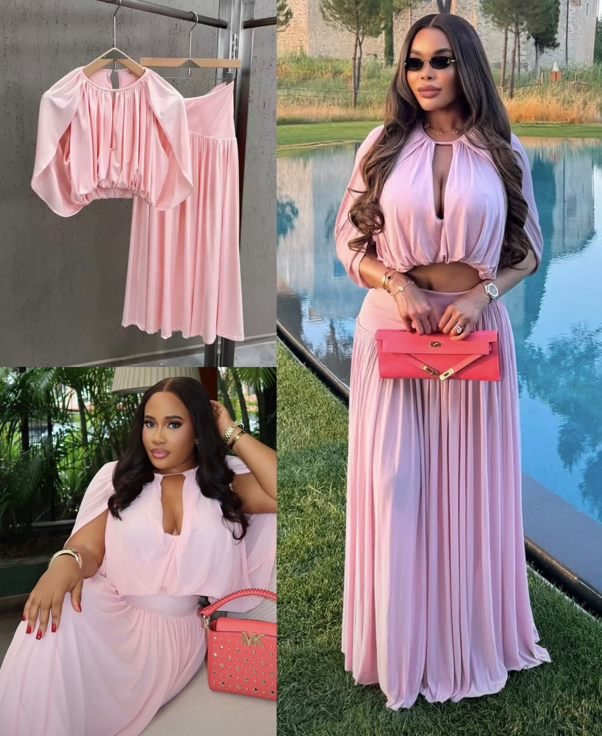 Cape Blouse & Skirt Two Piece Set